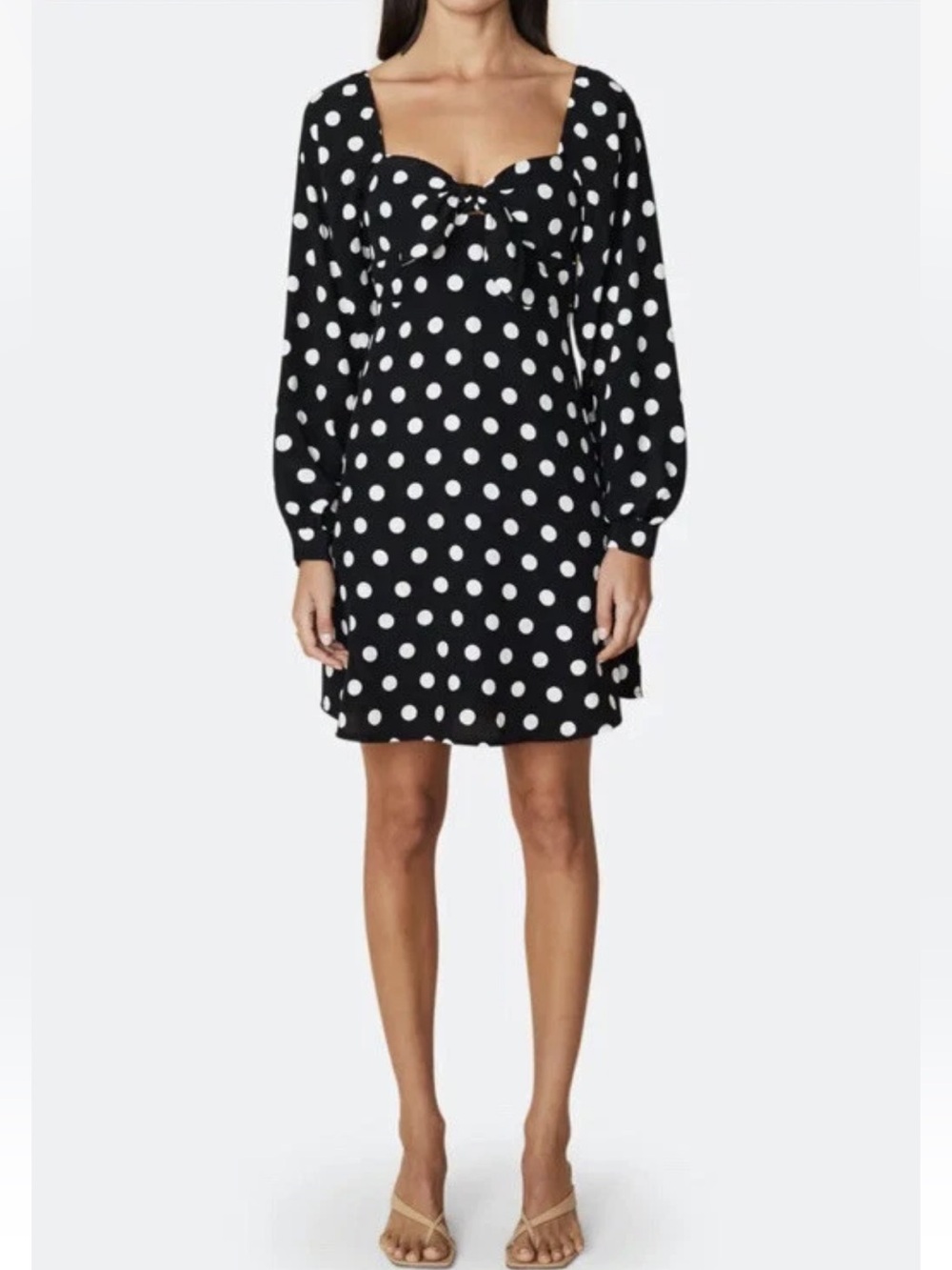 Faithfull the Brand Isobel long sleeve polka dot sweetheart mini dress size 2